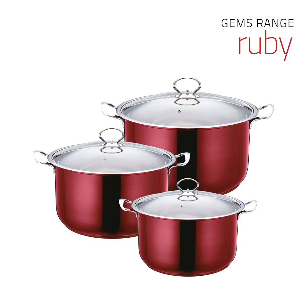 SQ Professional Gems Metallic Stockpot Set of 3 Ruby 26-28-30cm 9576