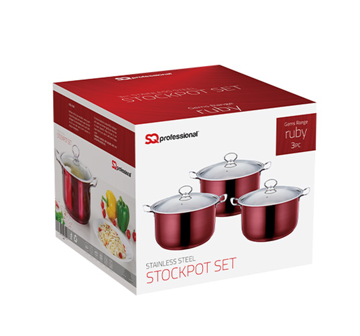SQ Professional Gems Metallic Stockpot Set of 3 Ruby 26-28-30cm 9576