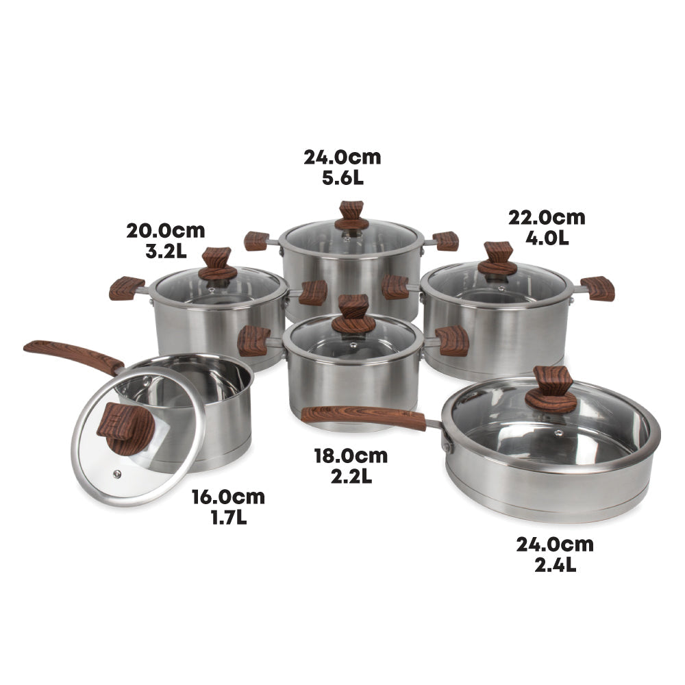 SQ Professional Lustro Touch Stainless Steel Cookware Set of 6 Brown 9965