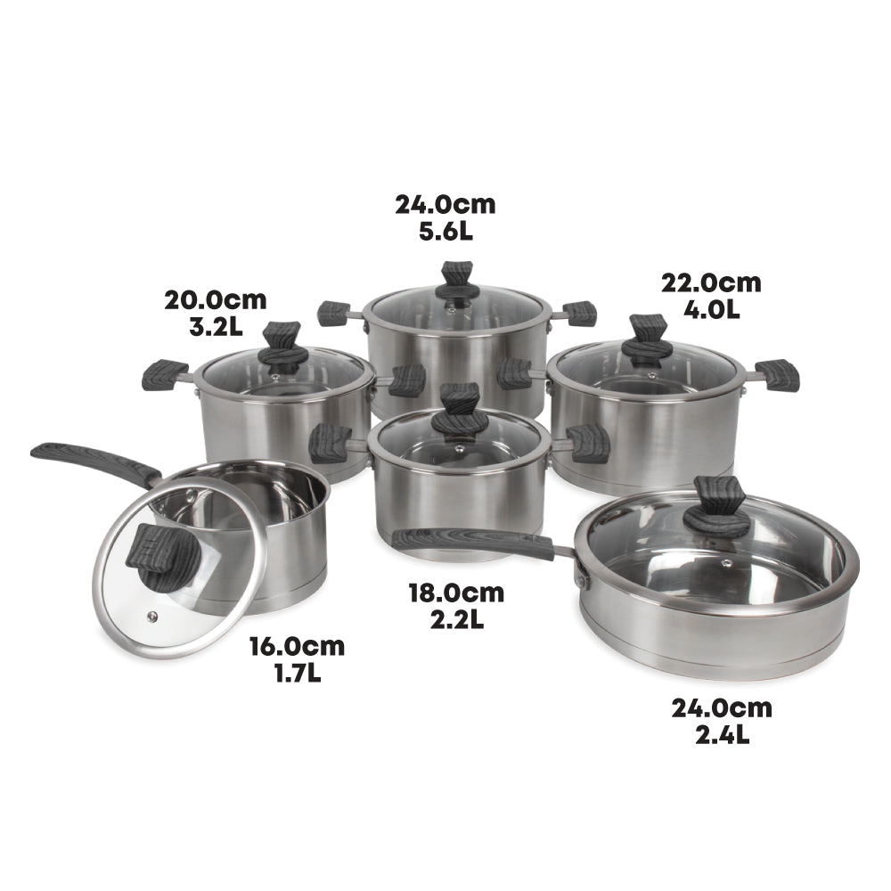 SQ Professional Lustro Touch Stainless Steel Cookware Set of 6 Black 9966