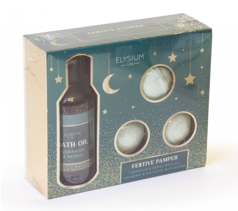 ELY1227 BATH OIL & BATH BOMB SET - FESTIVE PAMPER