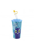 Plastic Juice Cup with Straw 650ml Assorted 'So Cute' Designs and Colours AP9128
