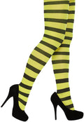 Adult Black and Neon Yellow Stripe Tights