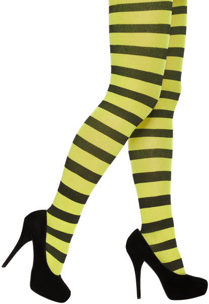 Adult Black and Neon Yellow Stripe Tights
