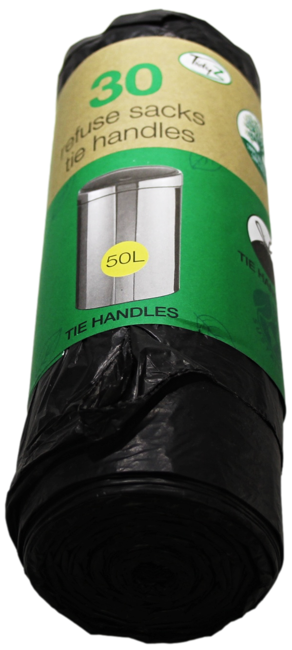 Refuse Sacks Bin Bags with Tie Handles 50L Roll of 30 B0035 (Parcel Rate)p