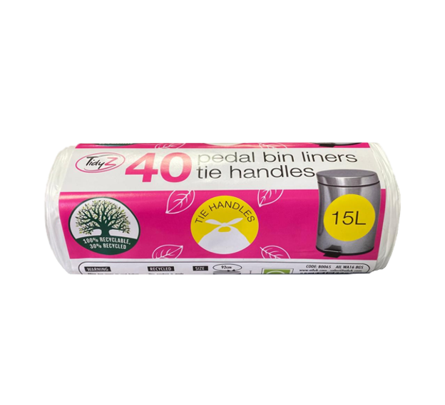 Pedal Bin Bag Liners with Tie Handles 15L 92 x 60 cm Roll of 40 B0065