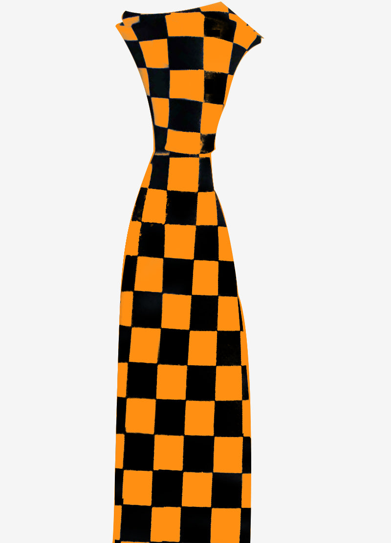 Black and Orange Checkered Neck Tie