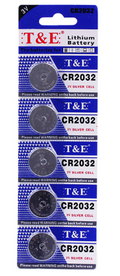 T&E Lithium 3V Silver Cell Coin Battery CR2032 Pack of 5 CR2032TE