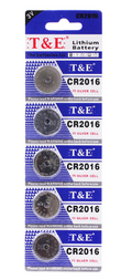T&E Lithium 3V Silver Cell Coin Battery CR2016 Pack of 5 CR2016TE