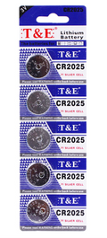 T&E Lithium 3V Silver Cell Coin Battery CR2025 Pack of 5 CR2025TE