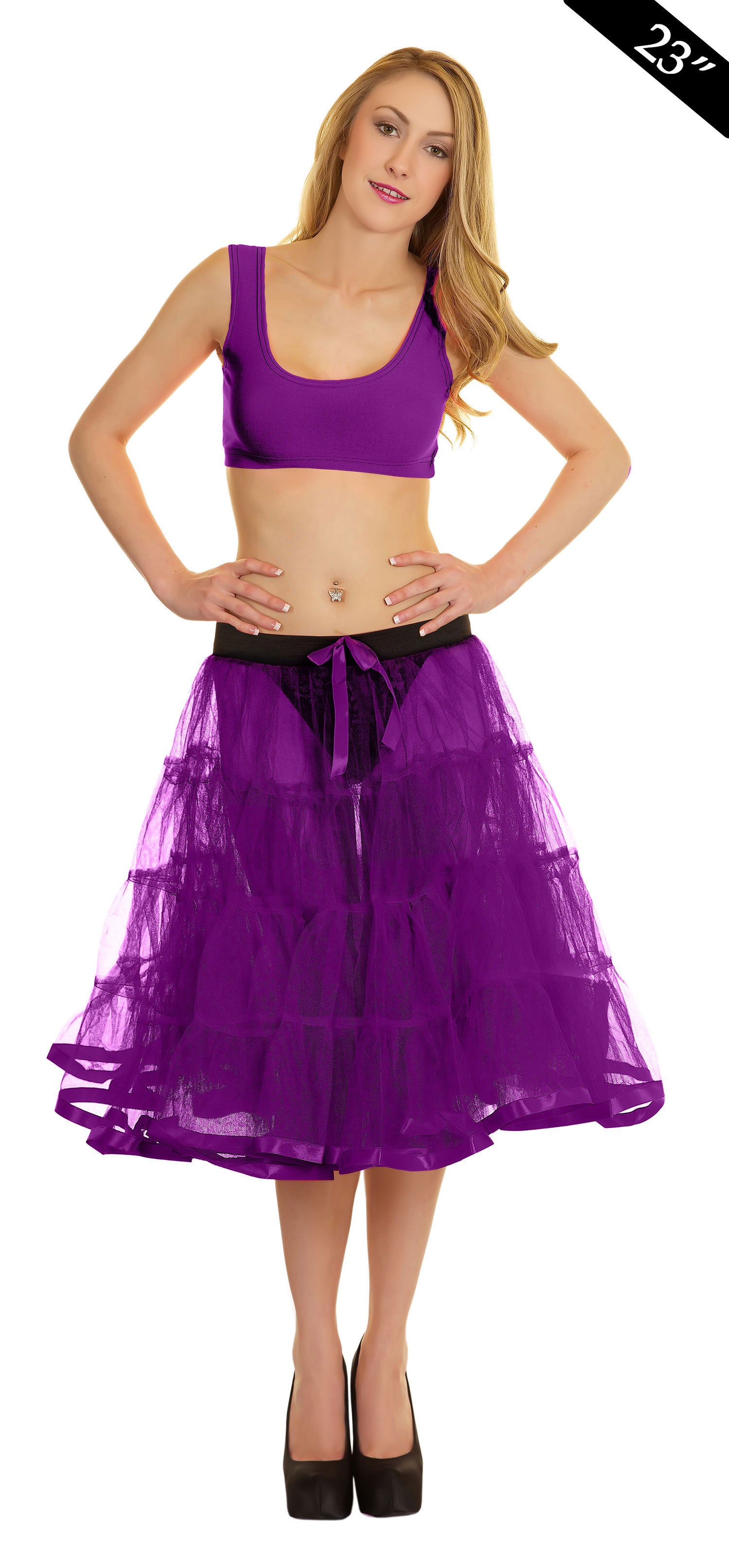 Crazy Chick Adult 4 Tier Petticoat with Ribbon Purple Tutu Skirt (Approximately 23 Inches Long)