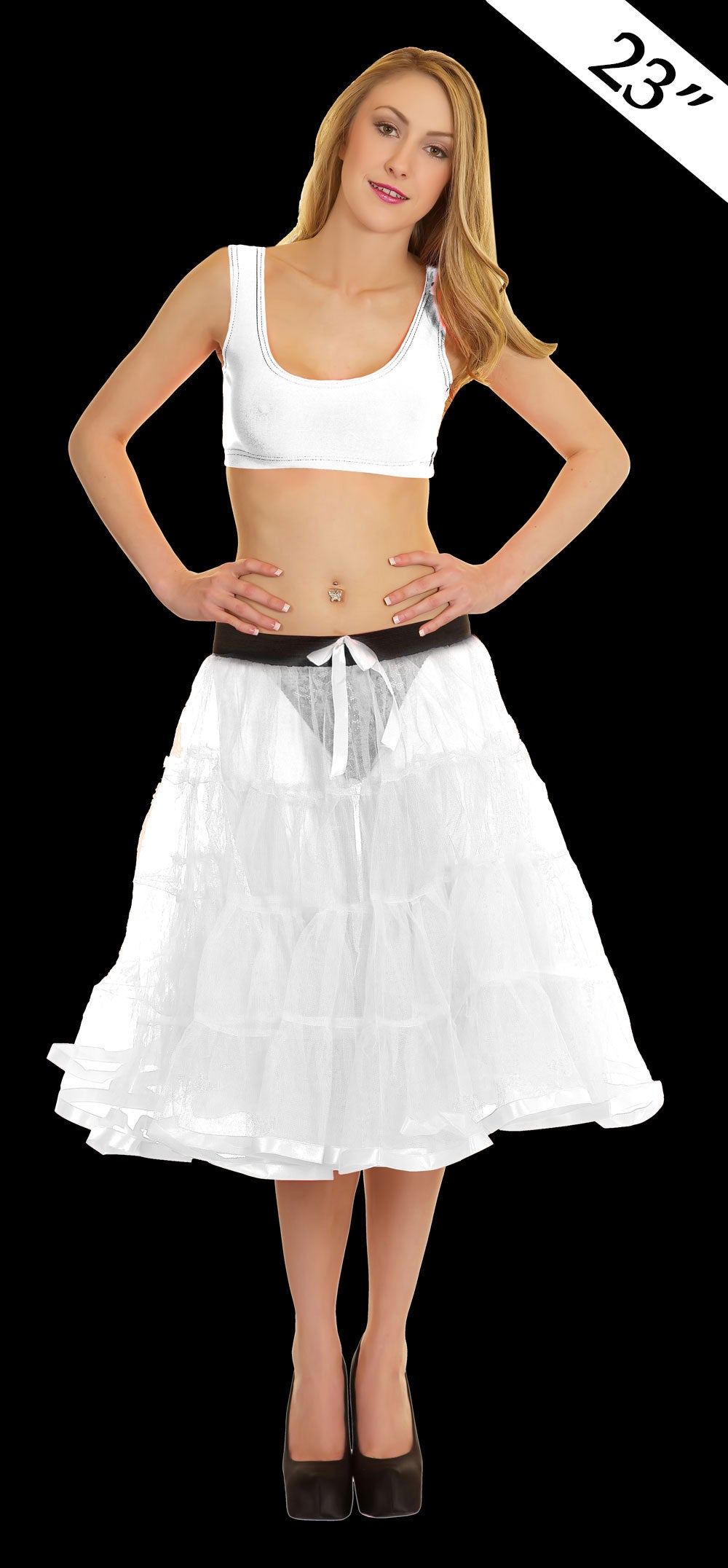 Crazy Chick Adult 4 Tier Petticoat with Ribbon White Tutu Skirt (Approximately 23 Inches Long)