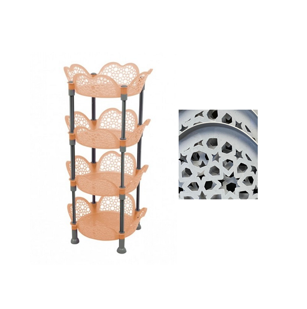 Plastic Round 4 Tier Kitchen Fruit and Vegetable Storage Rack with Perforated Design 35cm Assorted Colours D470