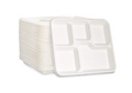 Disposable Compostable Eco-Bio Bagasse Sugarcane 5 Compartment Shallow Tray Pack of 25 EC1048