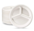 Disposable Compostable Eco-Bio Bagasse Sugarcane 3 Compartment Plates 10" Pack of 50 EC0126