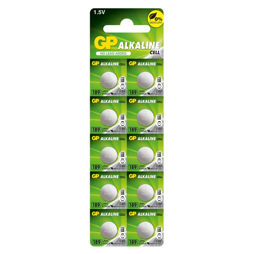 GP Alkaline Cell Batteries 10 Pack 1.5v  AG10 / V10GA - LR54 - LR1130 GPLR54