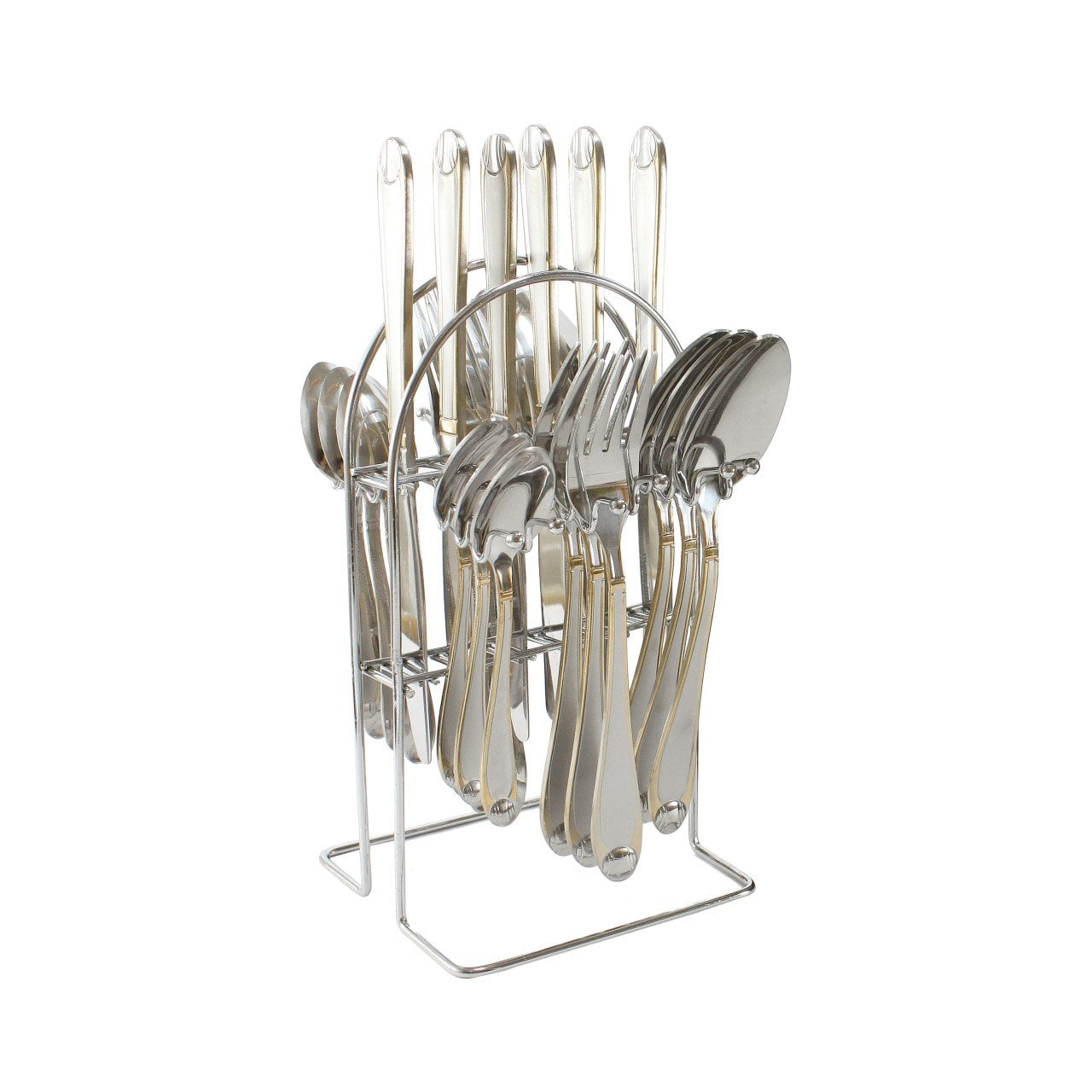 Huayu Stainless Steel Cutlery Set of 24 Silver with Gold Rim 9697
