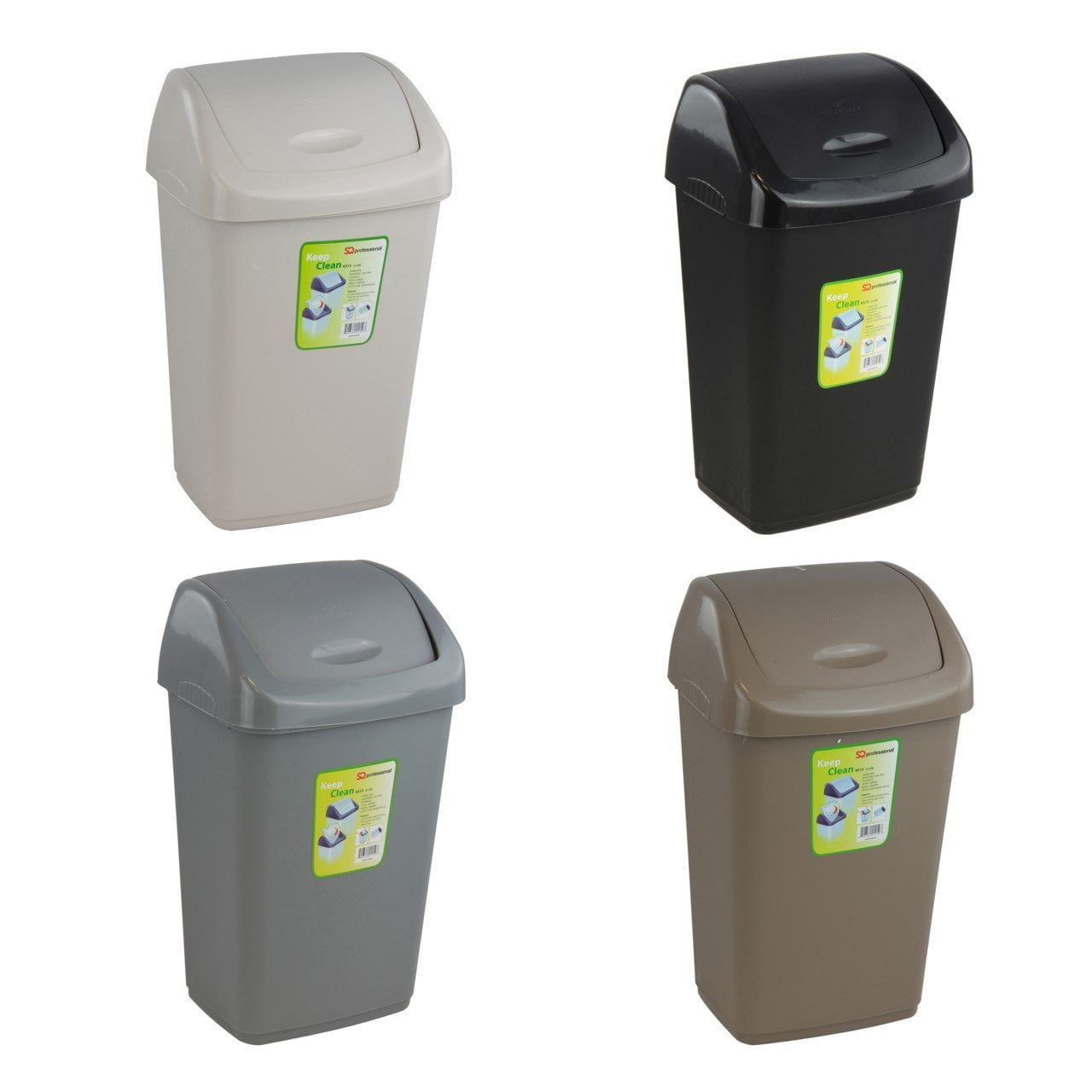 Swing Bin Plastic Kitchen Bathroom 15 Litre Assorted Colours 7562