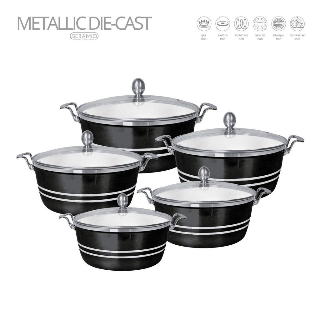 Seramiq Metallic Diecast Stockpot Set 5 Pc Onyx 4717