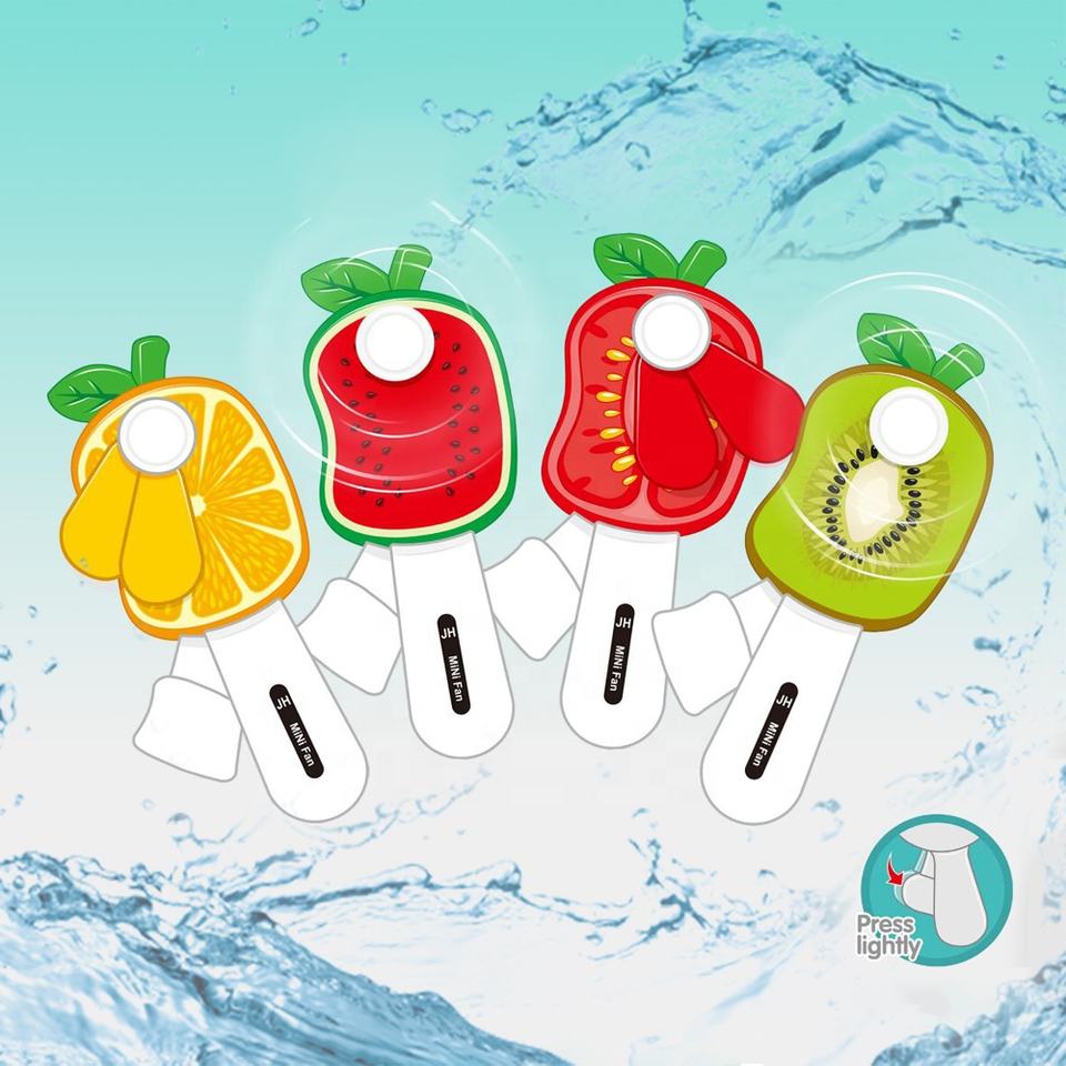 Mini Hand Pressure Fan Fruit Shape 13.5 cm Assorted Designs 7149