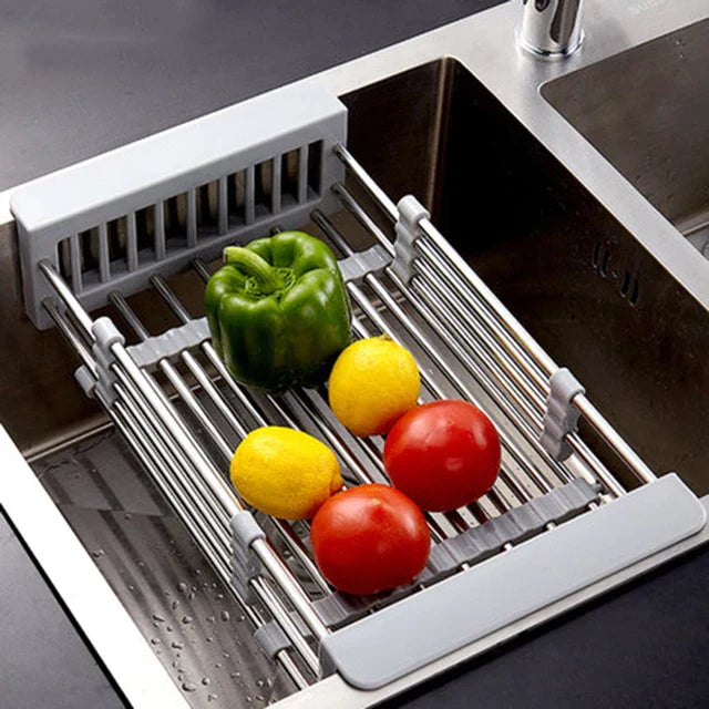 Extendable Plastic Sink Fruit Vegetable Washing Dish Drainer Rack 6662