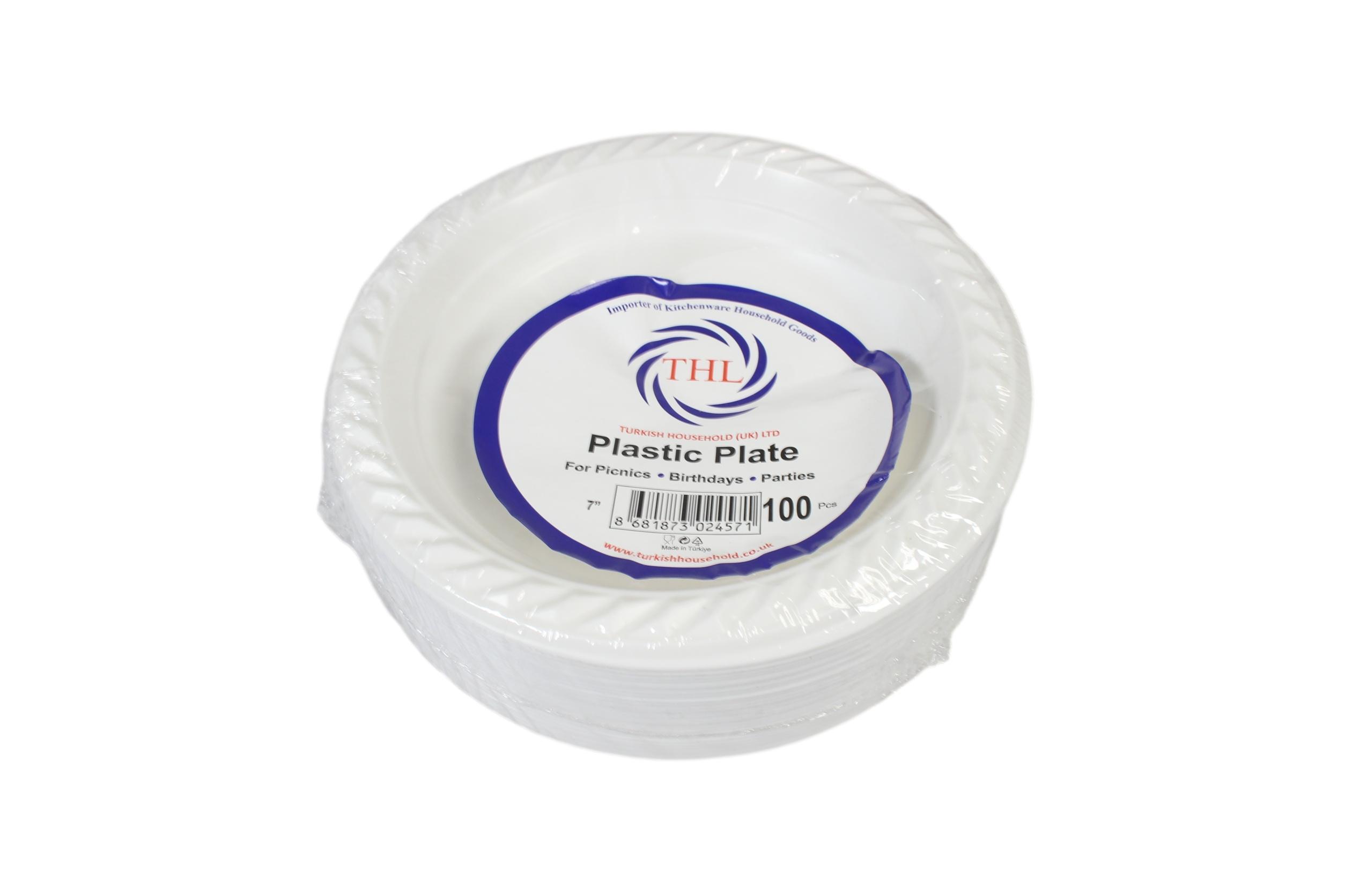 100 White Plastic Plates 7 " Suitable For Picnics Birthdays Parties 17cm