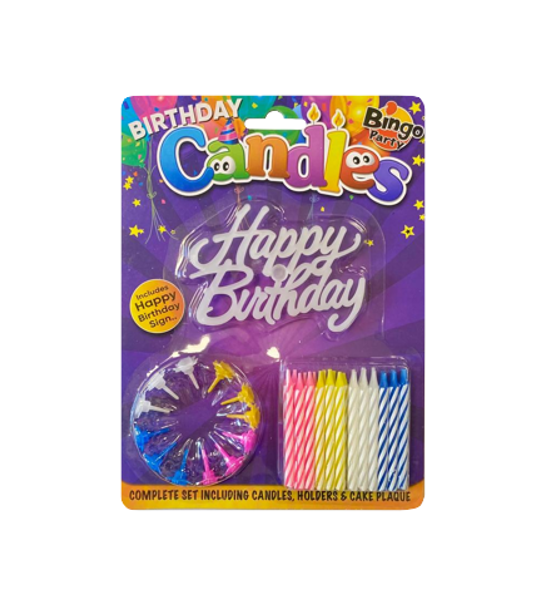 Happy Birthday Party Cake Candle with Sign Pack of 37 Assorted Colours JOY1