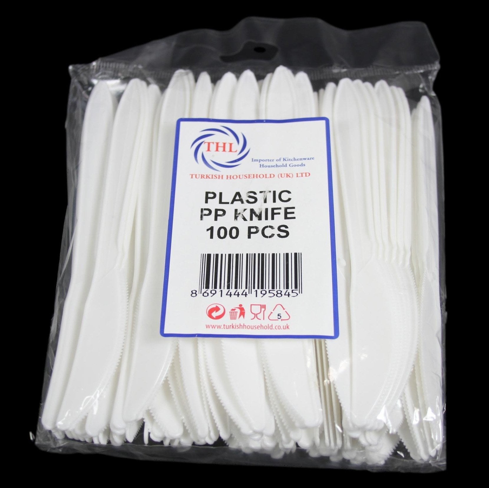 Plastic Disposable White Knife 100 Piece THL9584