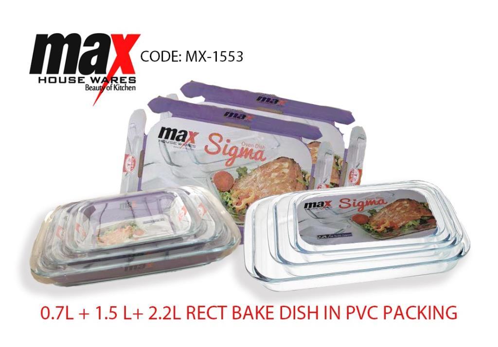 Set Of 3 Rectangular Bake Dishes With Dotted Handles 0.7L+1.5L+2.2L