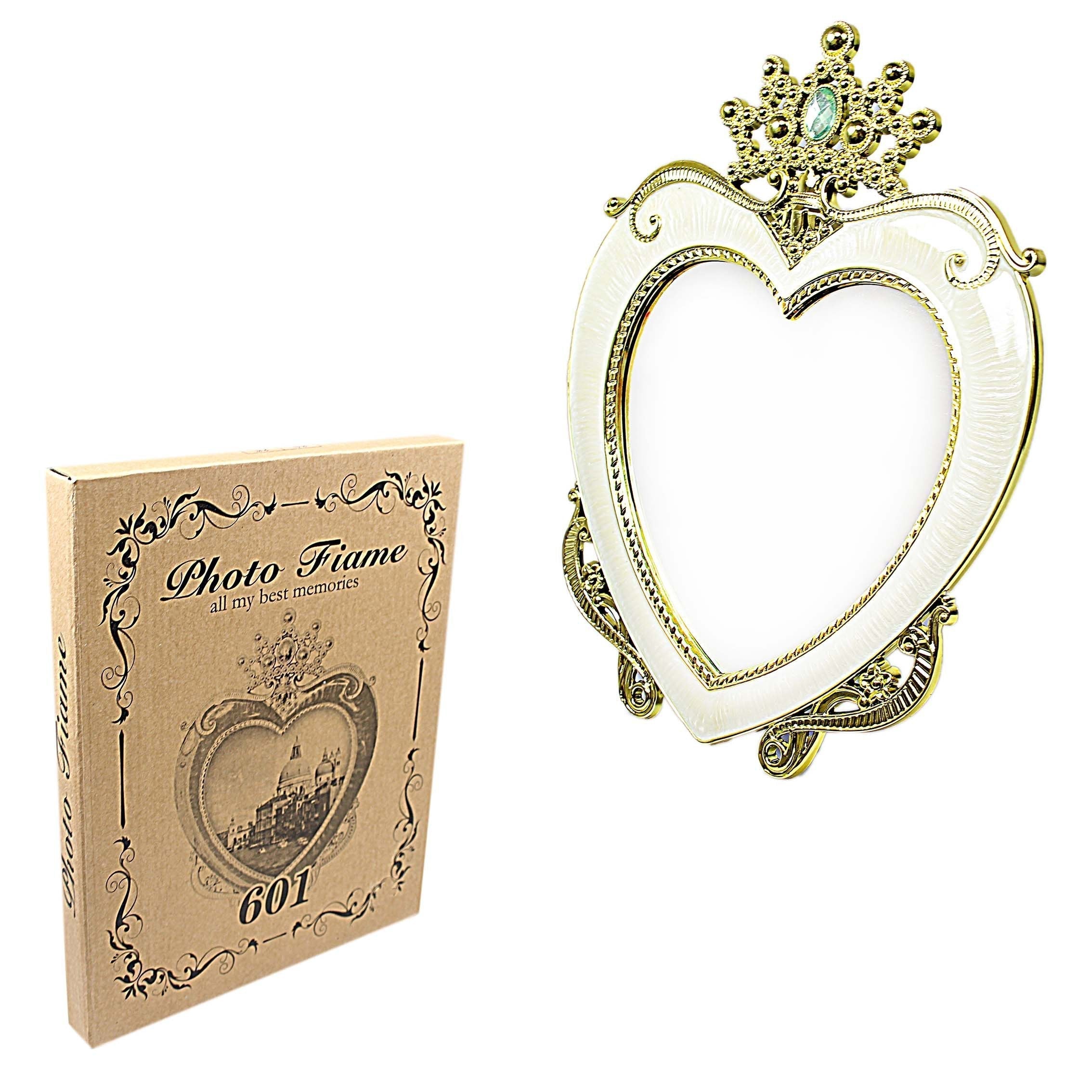Vintage Retro Heart Shaped Photo Frame With Crown Detail 20cm 4062