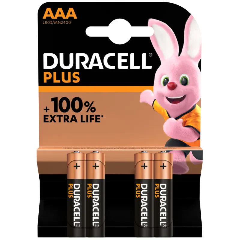 4x Duracell Plus AAA Batteries LR03 Non Rechargeable 2432 / MN2400B4PLUS