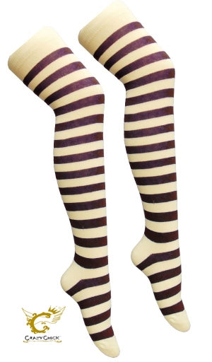 Crazy Chick Purple White Stripe OTK Socks