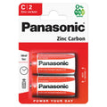2x Panasonic C Batteries Zinc Carbon R14 1.5V Battery PANAR14RB2 A