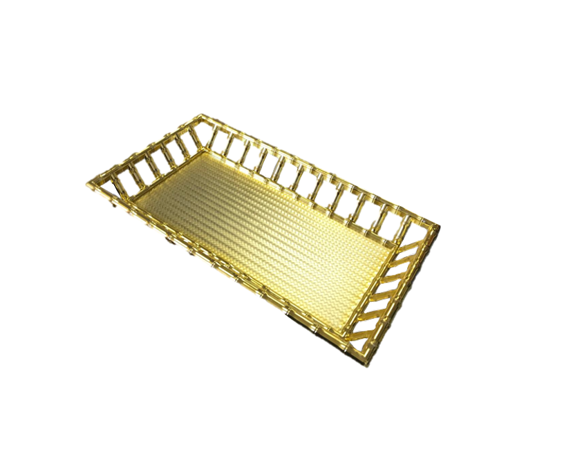 Plastic Rectangle Bamboo Style Serving Tray 22 x 38 x 5 cm Gold SG4096