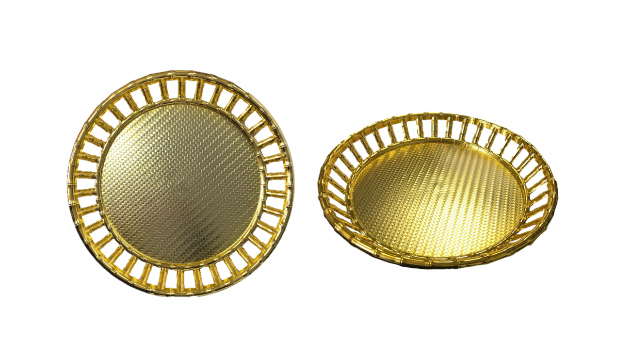 Plastic Round Bamboo Style Serving Tray 33 cm Gold SG4099
