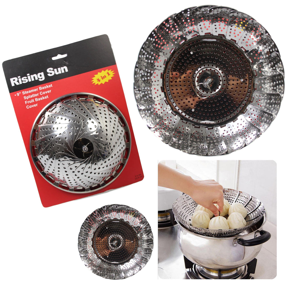 Vegetable Steamer Food Basket Bowl Cooker Strainer Stainless Folding Mesh Dish 9'' 5207