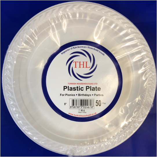 9" White Plastic Plate Pack of 50 THL2461 A