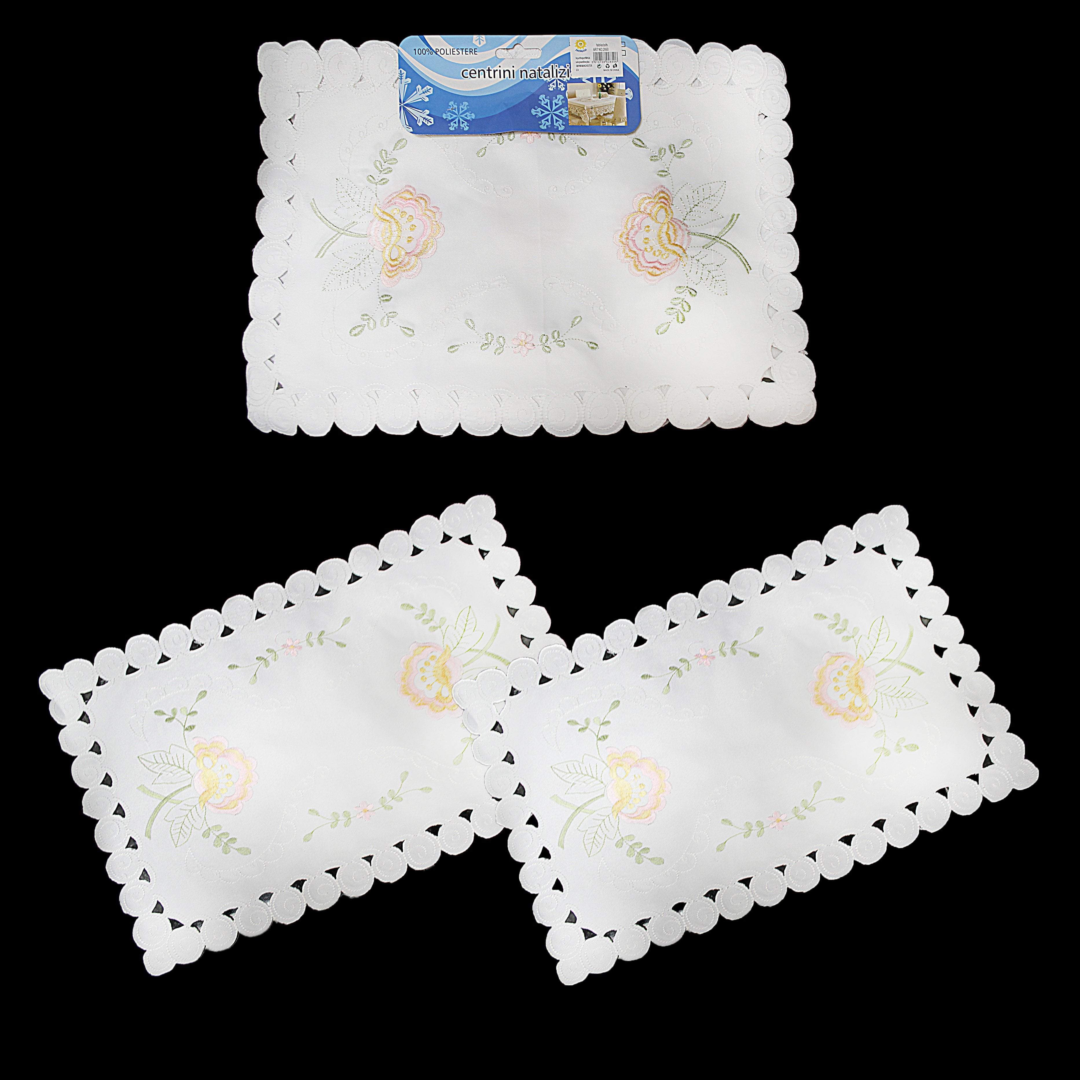 Floral Embroidery White Table Cloth Assorted Designs 38cm x 85cm 2850