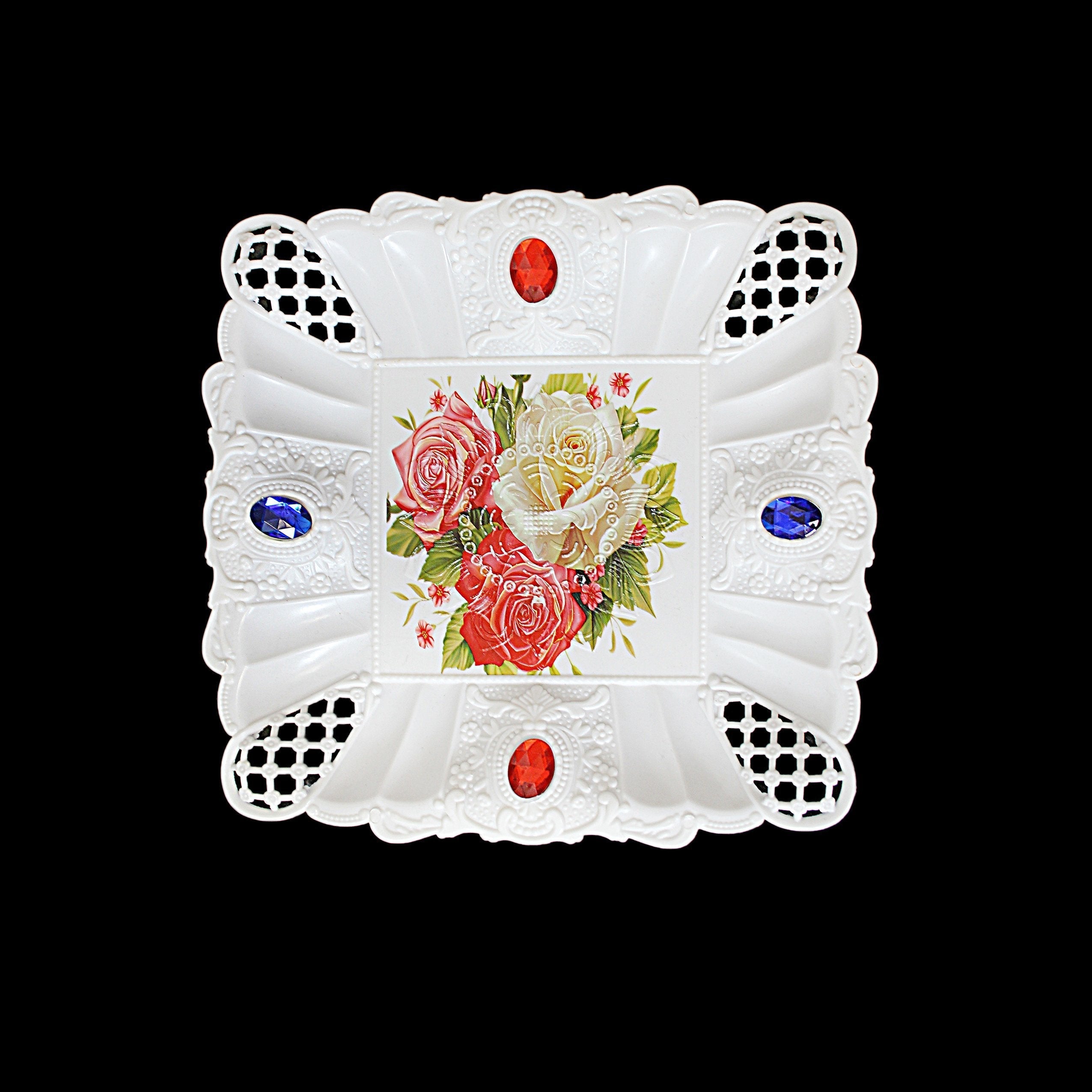 Plastic Jewelled Serving Tray Printed Design Square 19 x 19 cm Assorted Designs 3223