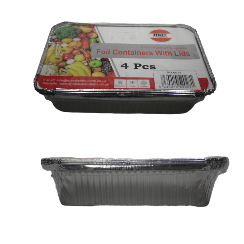 Aluminium Foil Containers with Lids 12 x 6 cm Pack of 4 MX6014