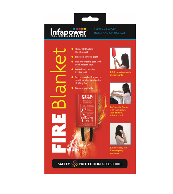 Infapower Emergency Fire Blanket Cloth 1 x 1m 100% Glass Fibre X102