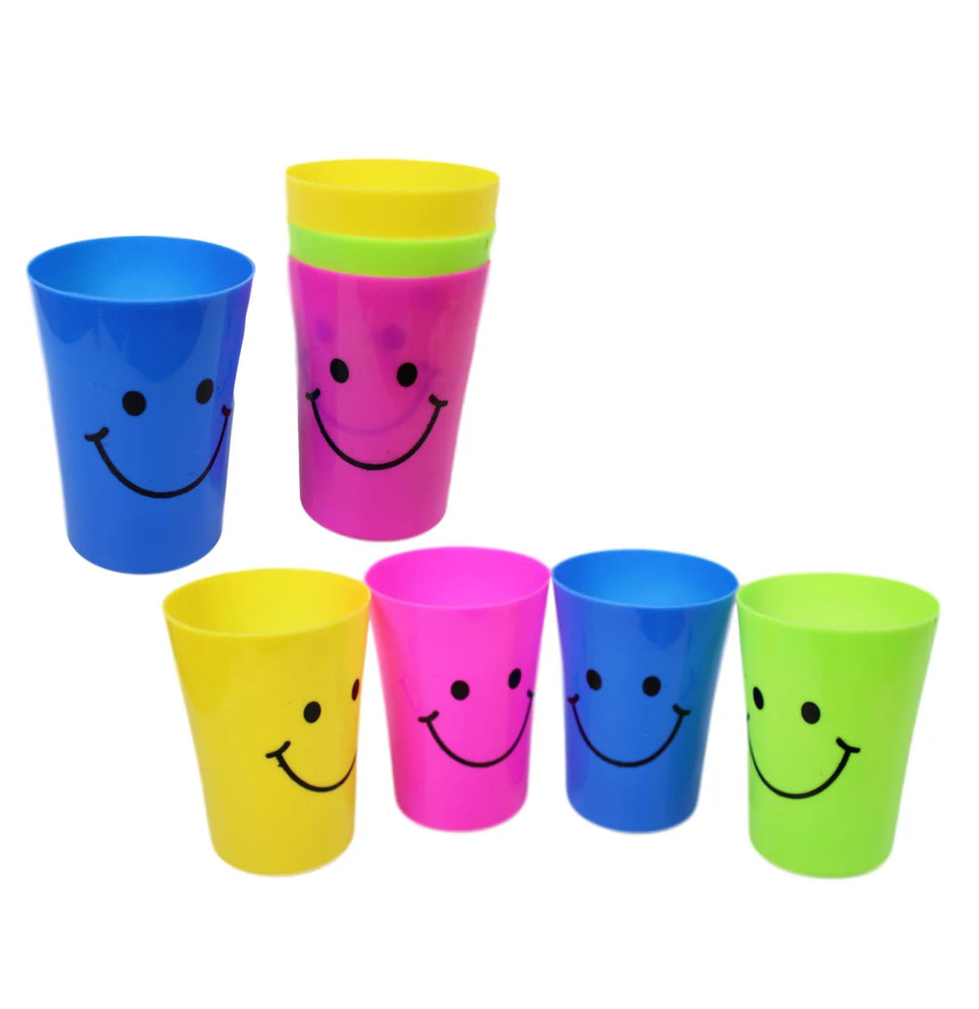 Plastic Smiley Face Glasses Cups Pack of 4 Assorted Colours