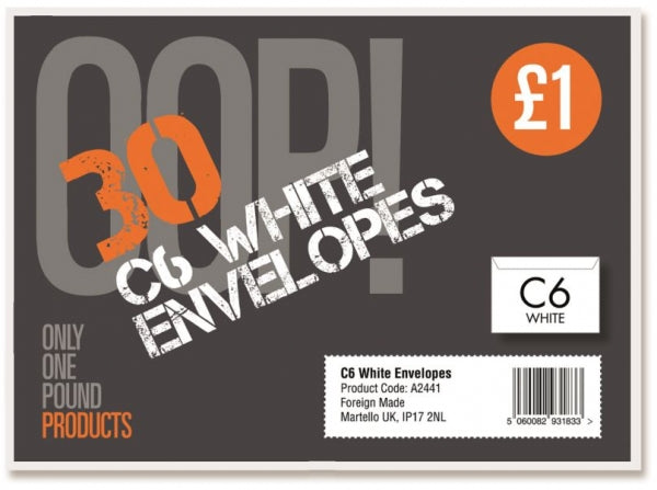 OOP! C6 White Envelopes Pack of 30 A2441