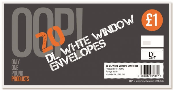OOP! DL White Window Envelopes Pack of 20 A2443