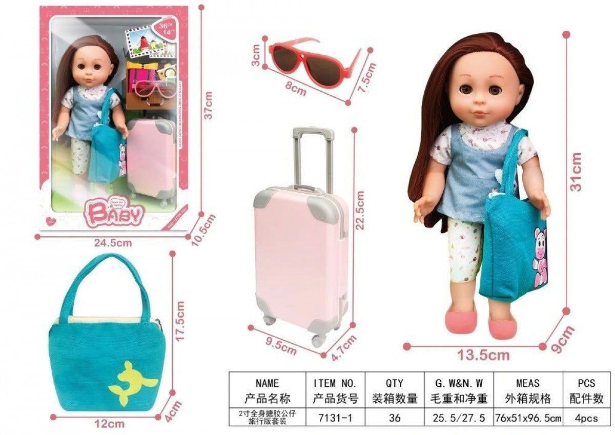 7131-1 Baby Doll With Suitcase, Glasses &amp; Handbag