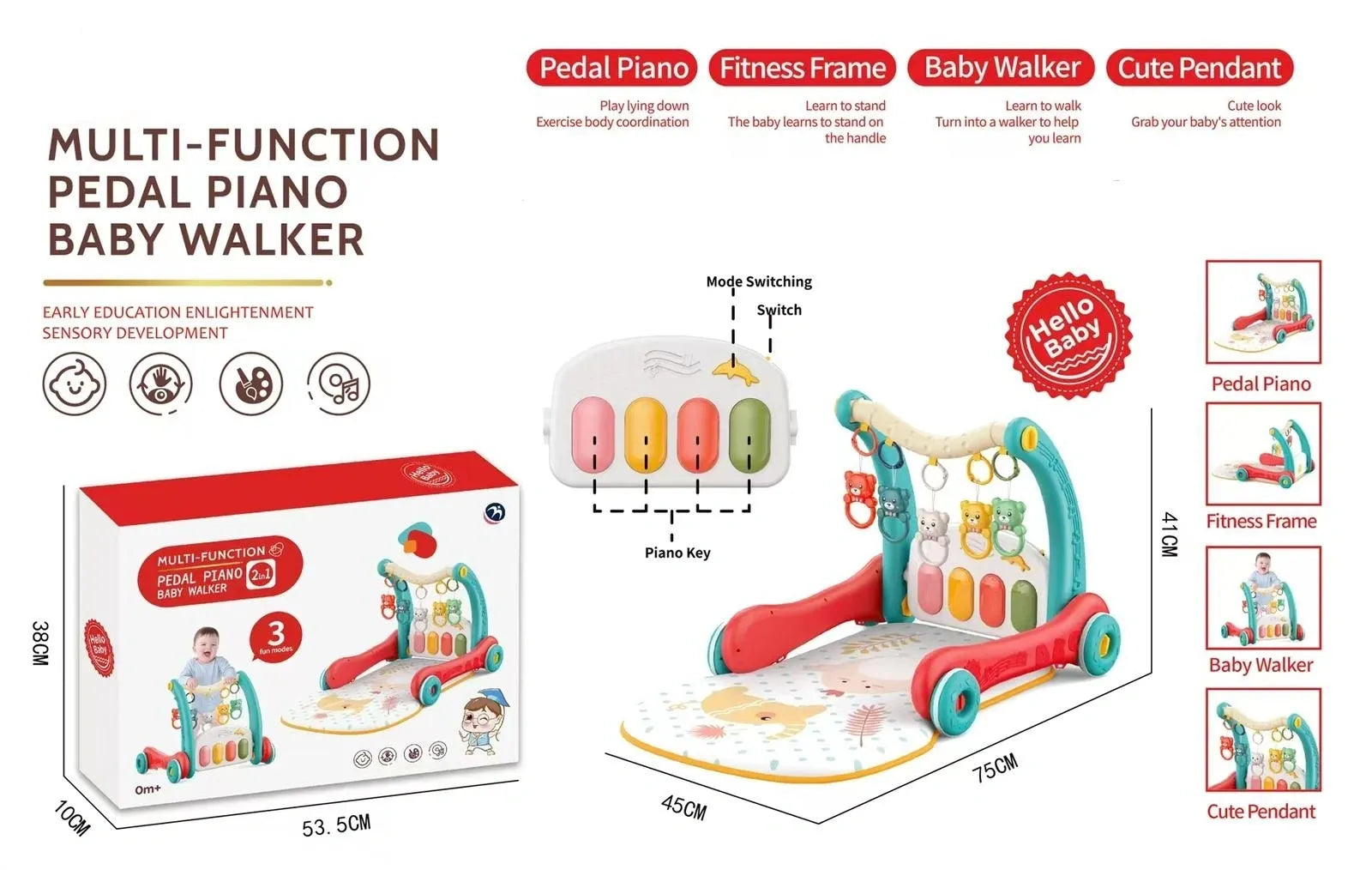 BM2108 Multi-functional Pedal Piano Baby Walker