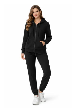 Active Star Ladies Black Zipper Hoodie Trousers Set