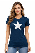 Active Star Ladies Short Sleeve Star Design T-Shirt Navy