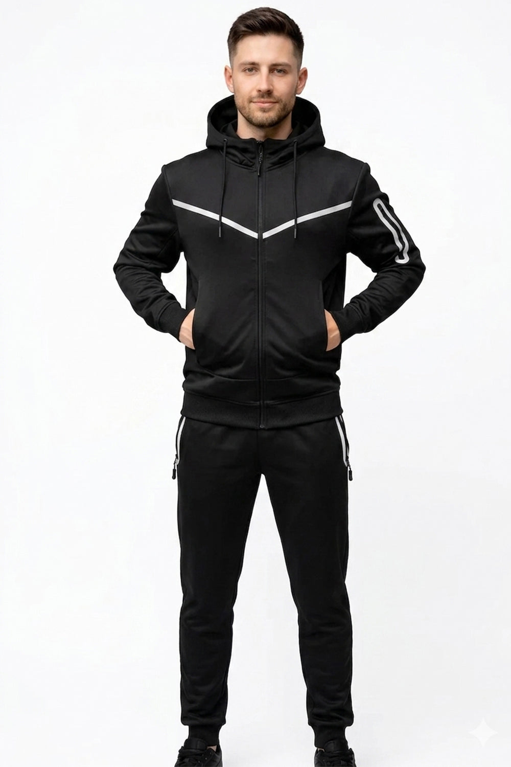 Active Star Men's Black Hooded Tracksuit (Sold in Cartons Only)