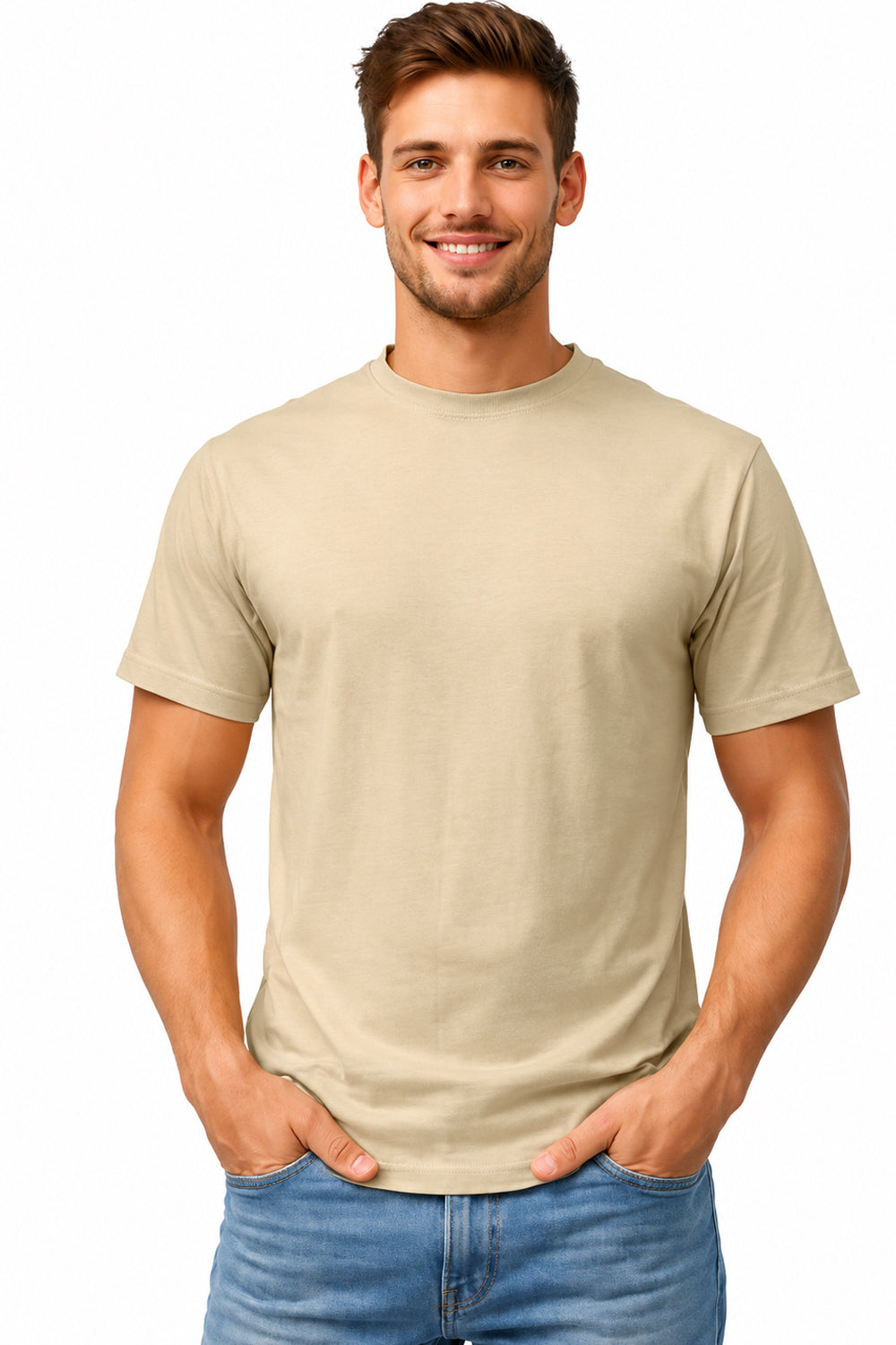 Active Star Men's Crew Neck Half Sleeve T-Shirt Beige